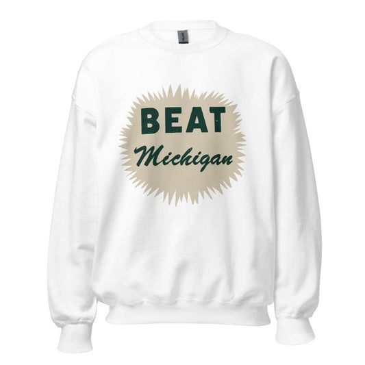 Beat Michigan Crew Neck Sweatshirt - 1953 Michigan State Pin Art Sweatshirt - Rivalry Week