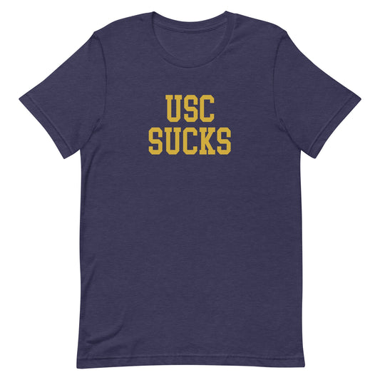 USC Sucks Notre Dame Rivalry T Shirt Heather Navy Blue Shirt - rivalryweek