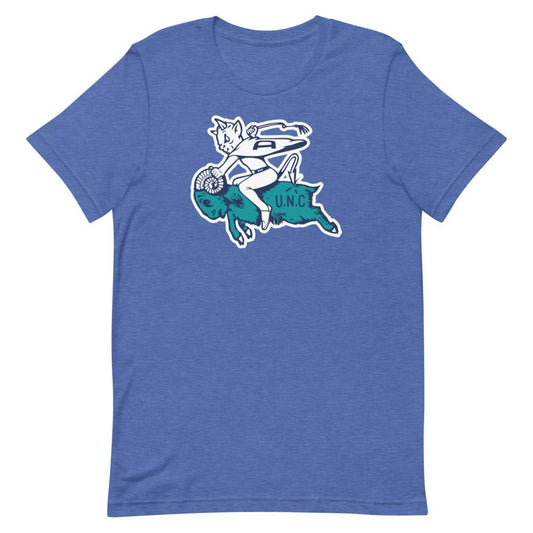 Vintage Duke UNC Rivalry Shirt - 1940s Blue Devil Riding the Ram Art Shirt - rivalryweek