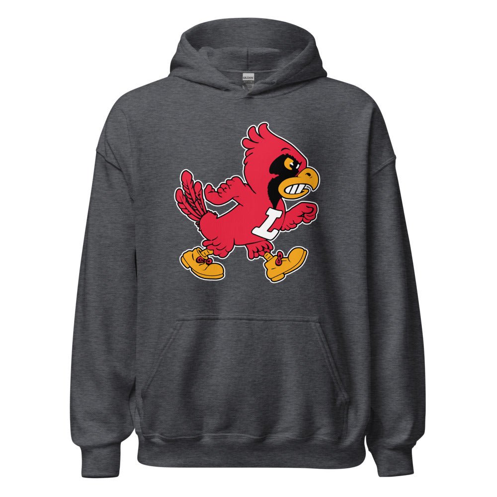 Rivalry Week Vintage Louisville Hoodie - 1940s Marching Cardinal Mascot Art L / Dark Grey Heather