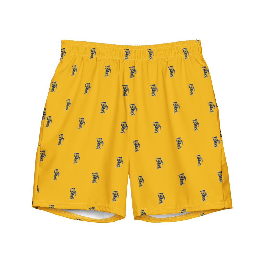 Cal Berekely Vintage Mascot Swim Trunks - 1950s Bear Club Yellow Pattern Swim Trunks - Rivalry Week