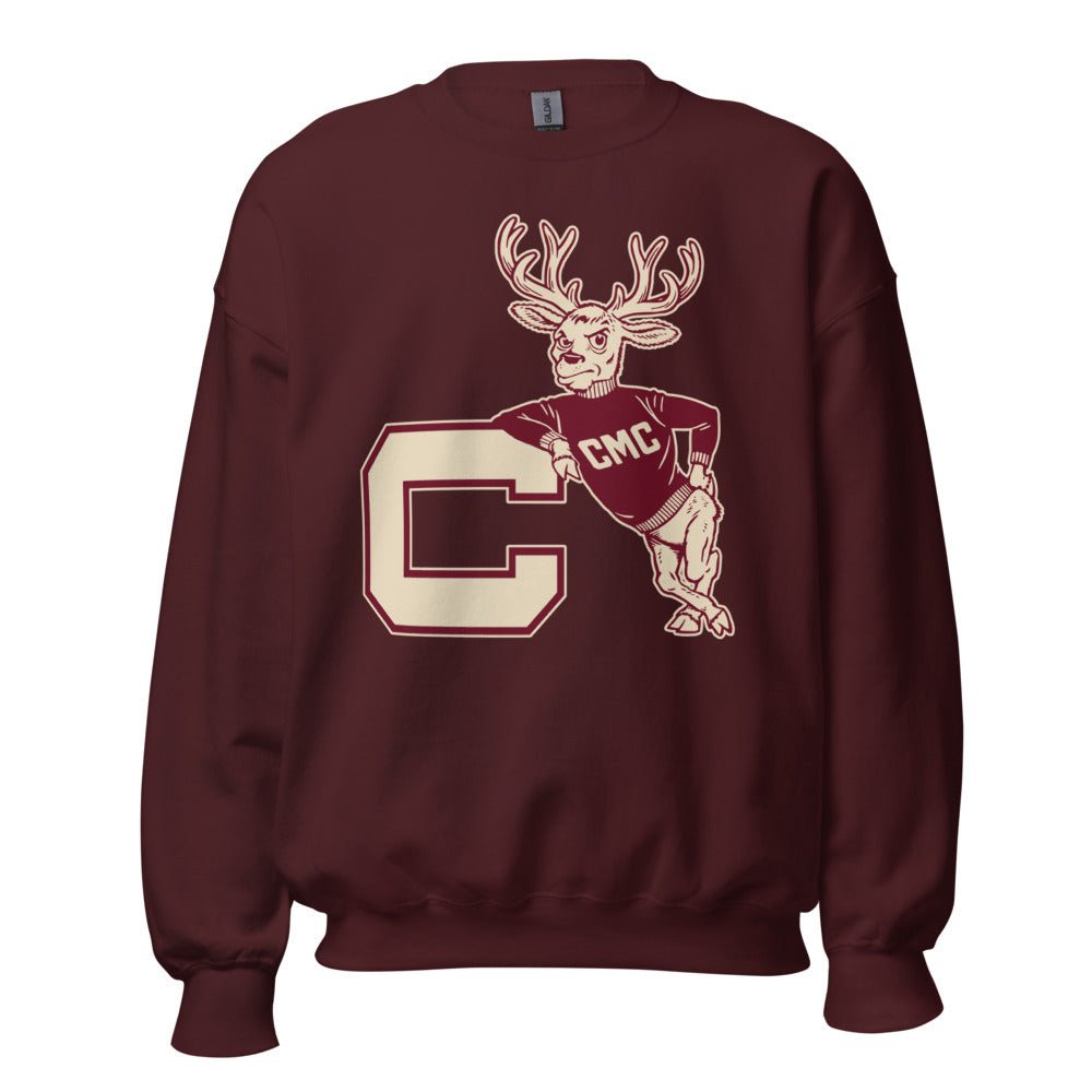 Claremont Mckenna Vintage Crew Neck Sweatshirt - 1950s Leanin' Stag Art Sweatshirt - rivalryweek