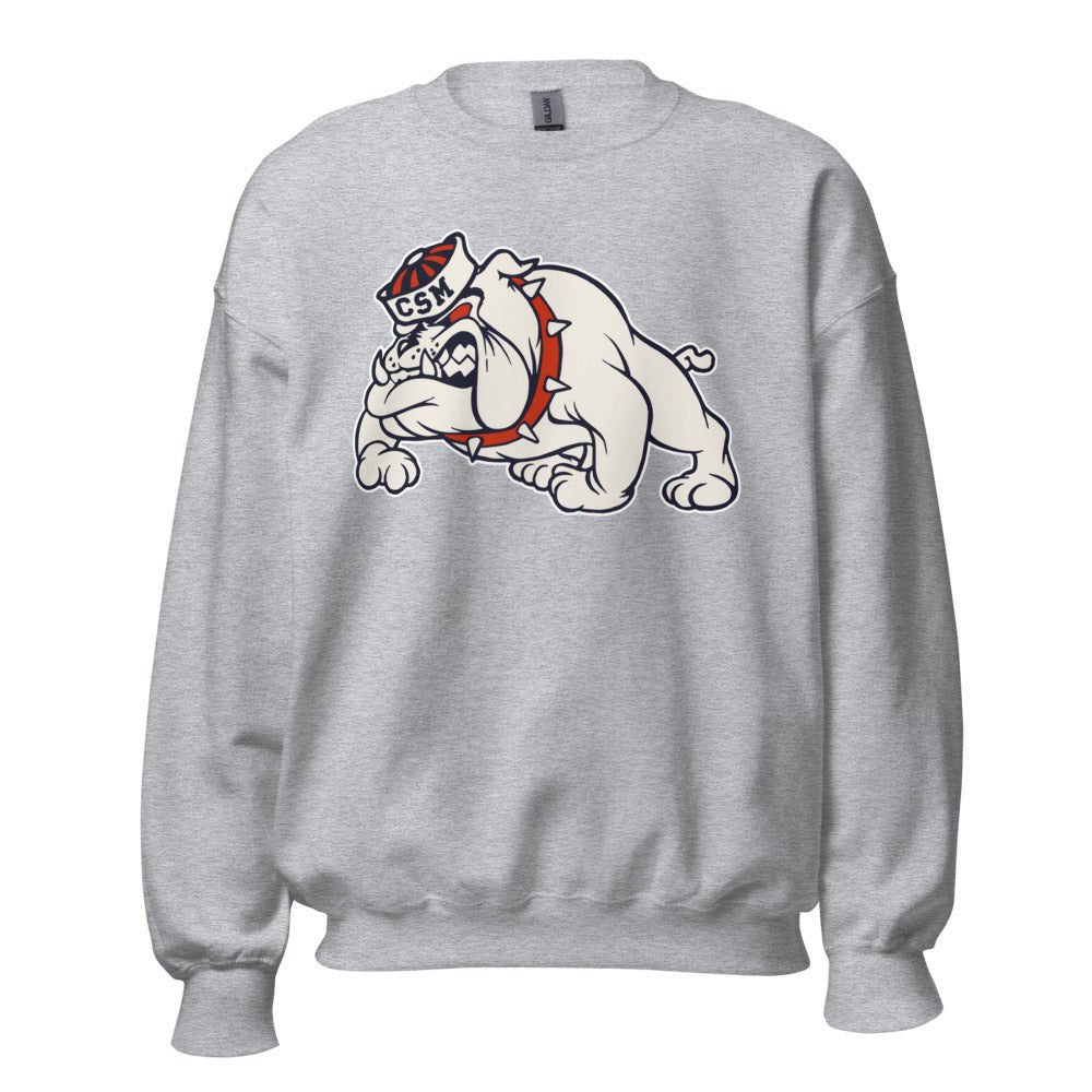 College of San Mateo Bulldog Crew Neck Sweatshirt - 1950s Vintage Sailor Hat Mascot Art Sweatshirt - rivalryweek