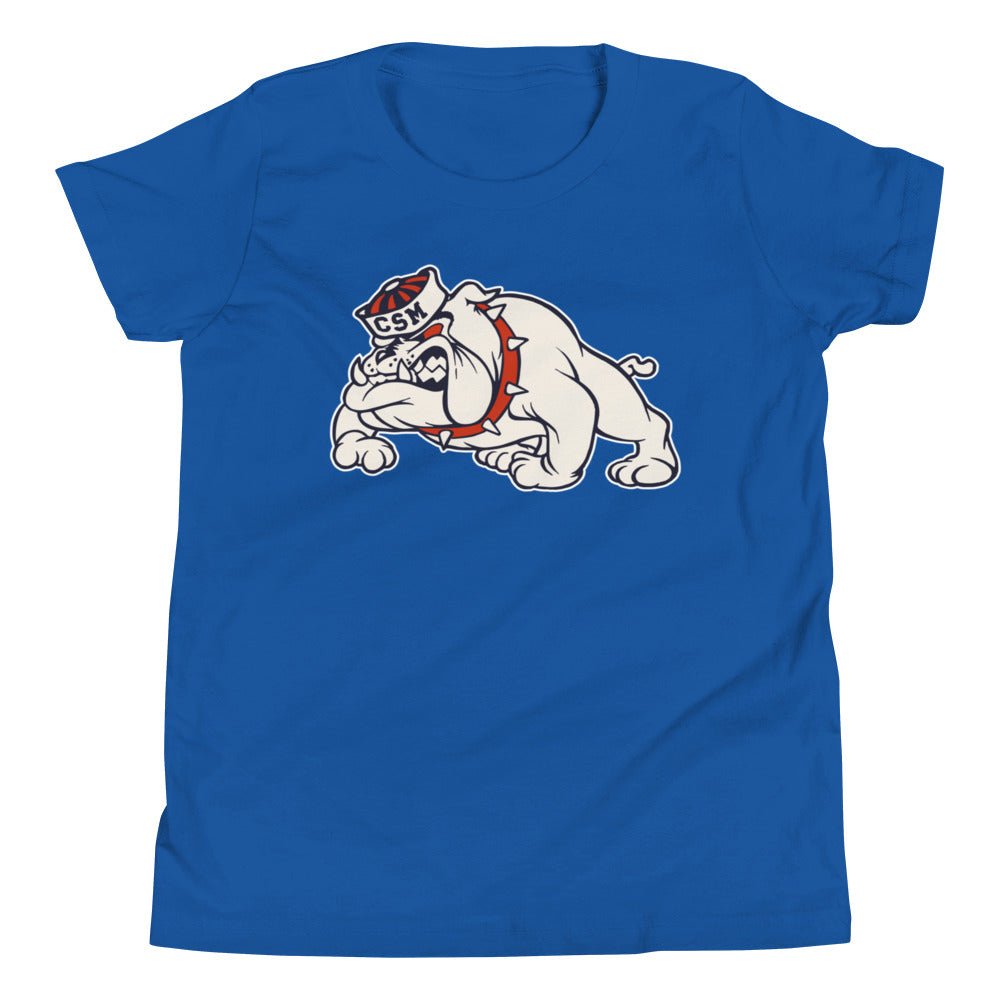 College of San Mateo Bulldog Kids Youth Shirt - 1950s Vintage Sailor Hat Mascot Art Youth Staple Tee - rivalryweek