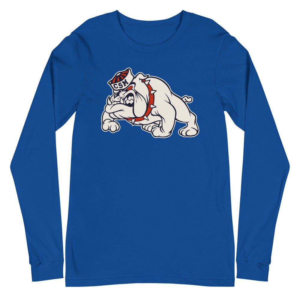 College of San Mateo Bulldog Long Sleeve Shirt - 1950s Vintage Sailor Hat Mascot Art Long Sleeve Shirt - rivalryweek