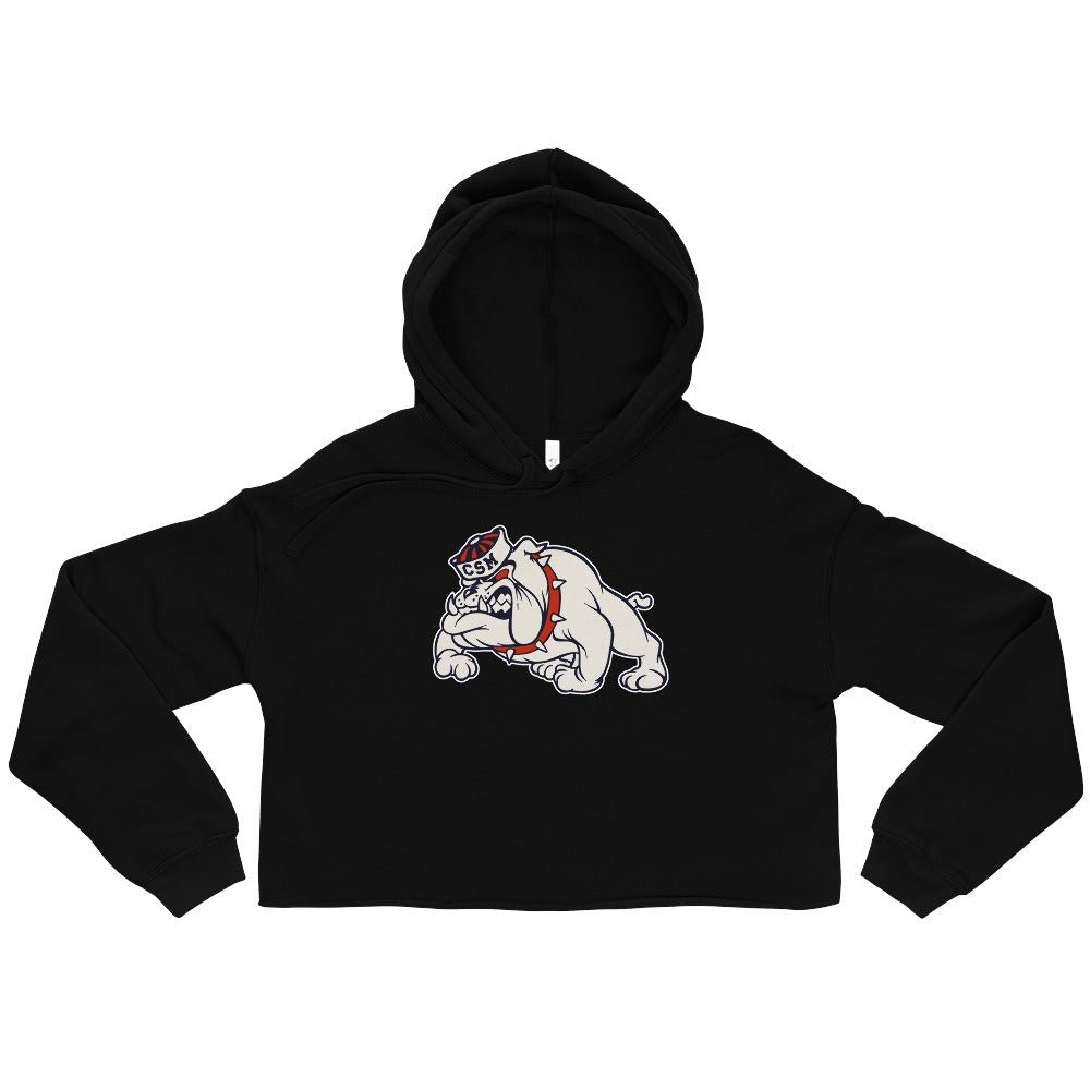 College of San Mateo Bulldog Women's Cropped Hoodie - 1950s Vintage Sailor Hat Mascot Art Cropped Hoodie - rivalryweek