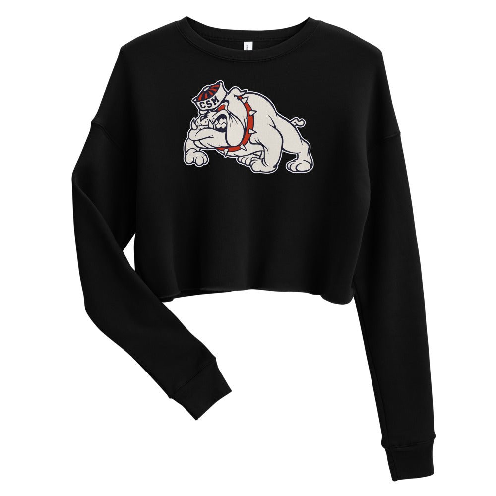 College of San Mateo Bulldog Women's Cropped Sweatshirt - 1950s Vintage Sailor Hat Mascot Art Cropped Sweatshirt - rivalryweek