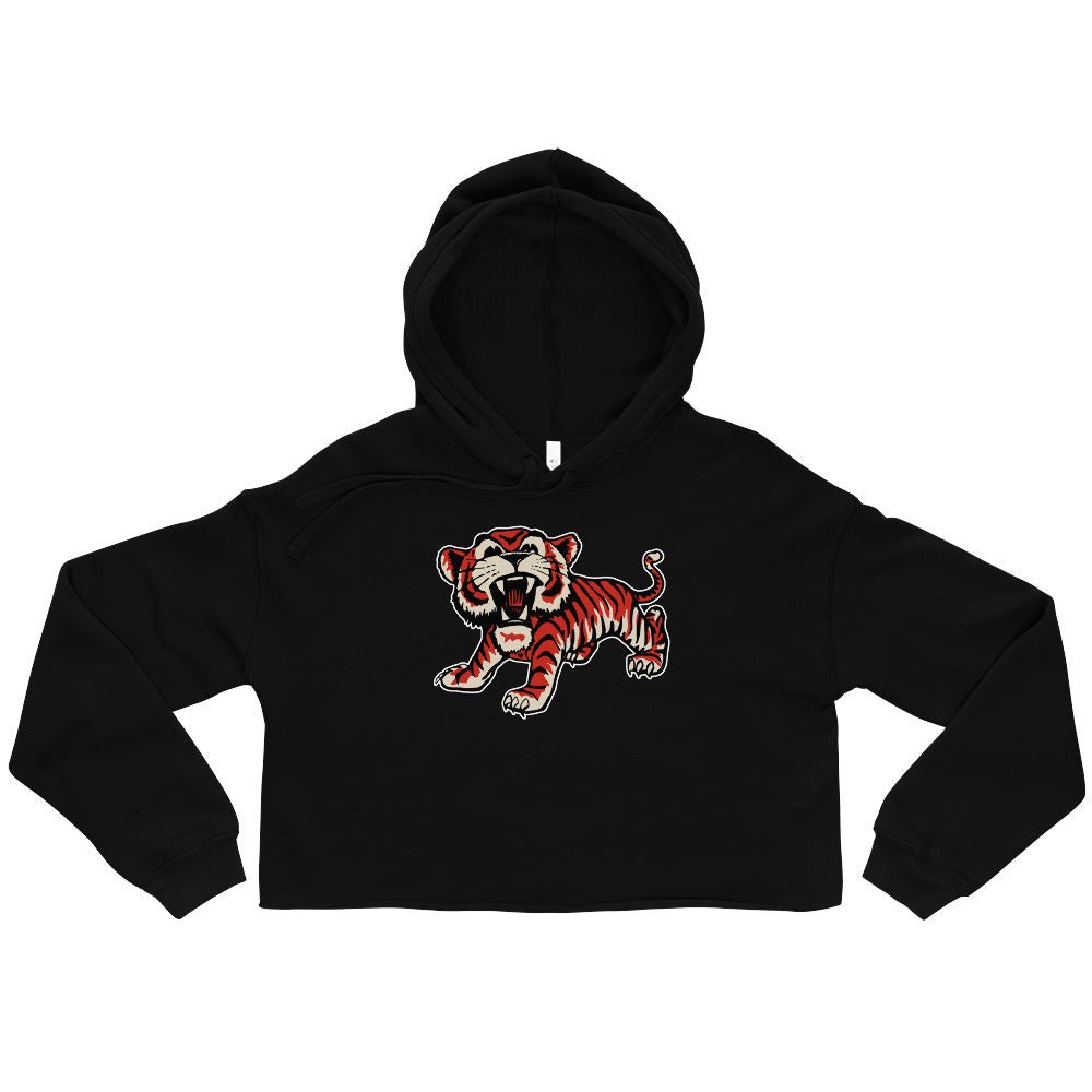Colorado Collage Vintage Women's Cropped Hoodie - 1950s Roaring Tiger Art Cropped Hoodie - rivalryweek