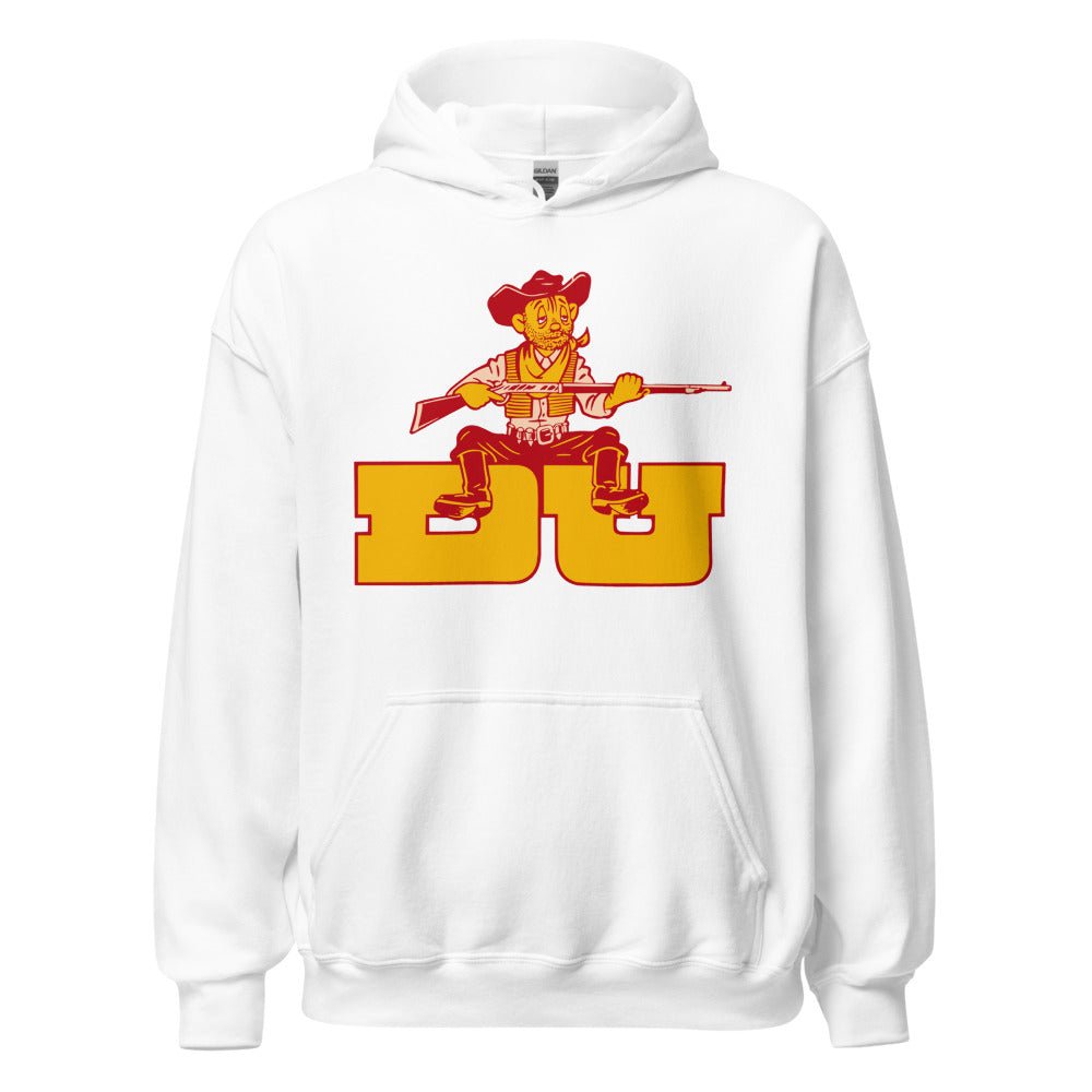 Denver University Vintage Mascot Hoodie - 1950s Tired Pioneer Art Hoodie - Rivalry Week