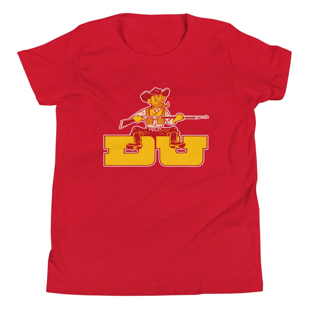 Denver University Vintage Mascot Kids Youth Shirt - 1950s Tired Pioneer Art Youth Staple Tee - Rivalry Week