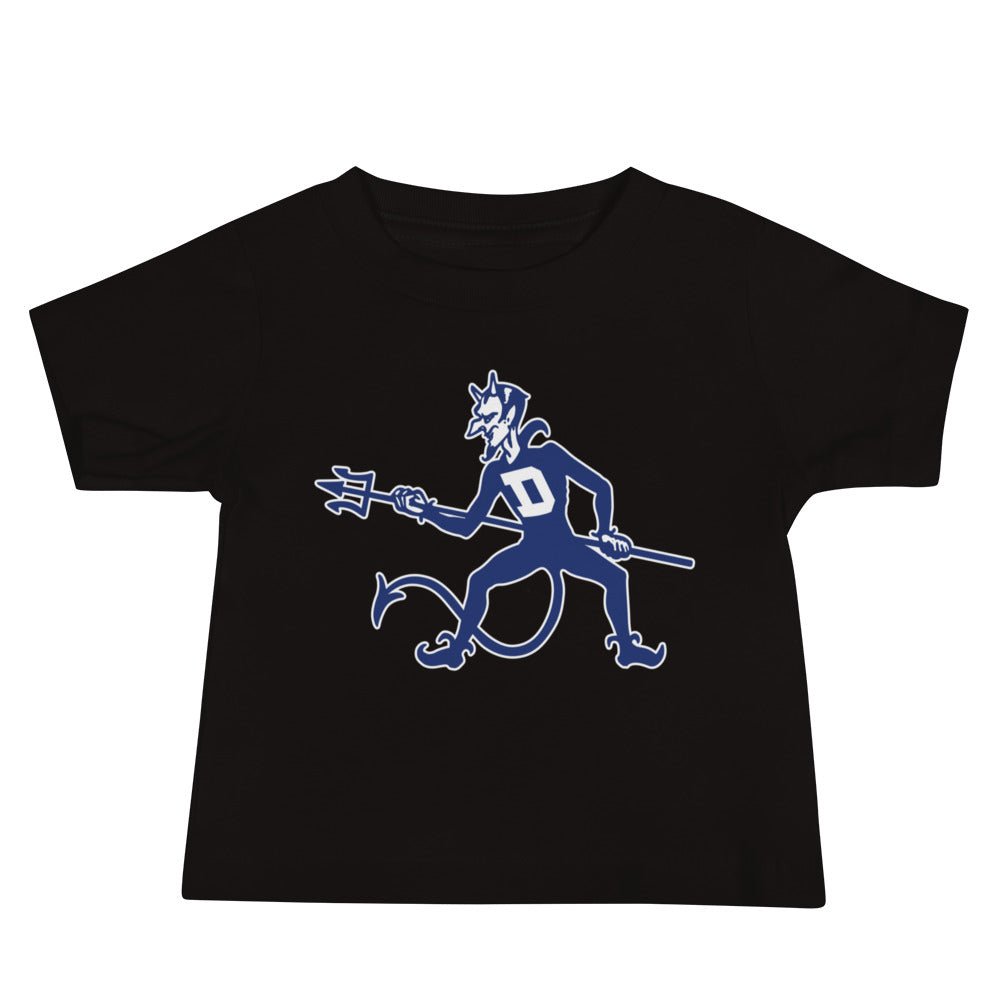 Duke Vintage Baby T Shirt - 1940s Blue Devil Mascot On Guard Art Baby Staple Tee - rivalryweek