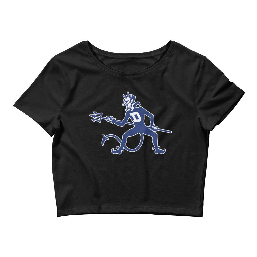 Duke Vintage Crop Top - 1940s Blue Devil Mascot On Guard Art Crop Top - rivalryweek