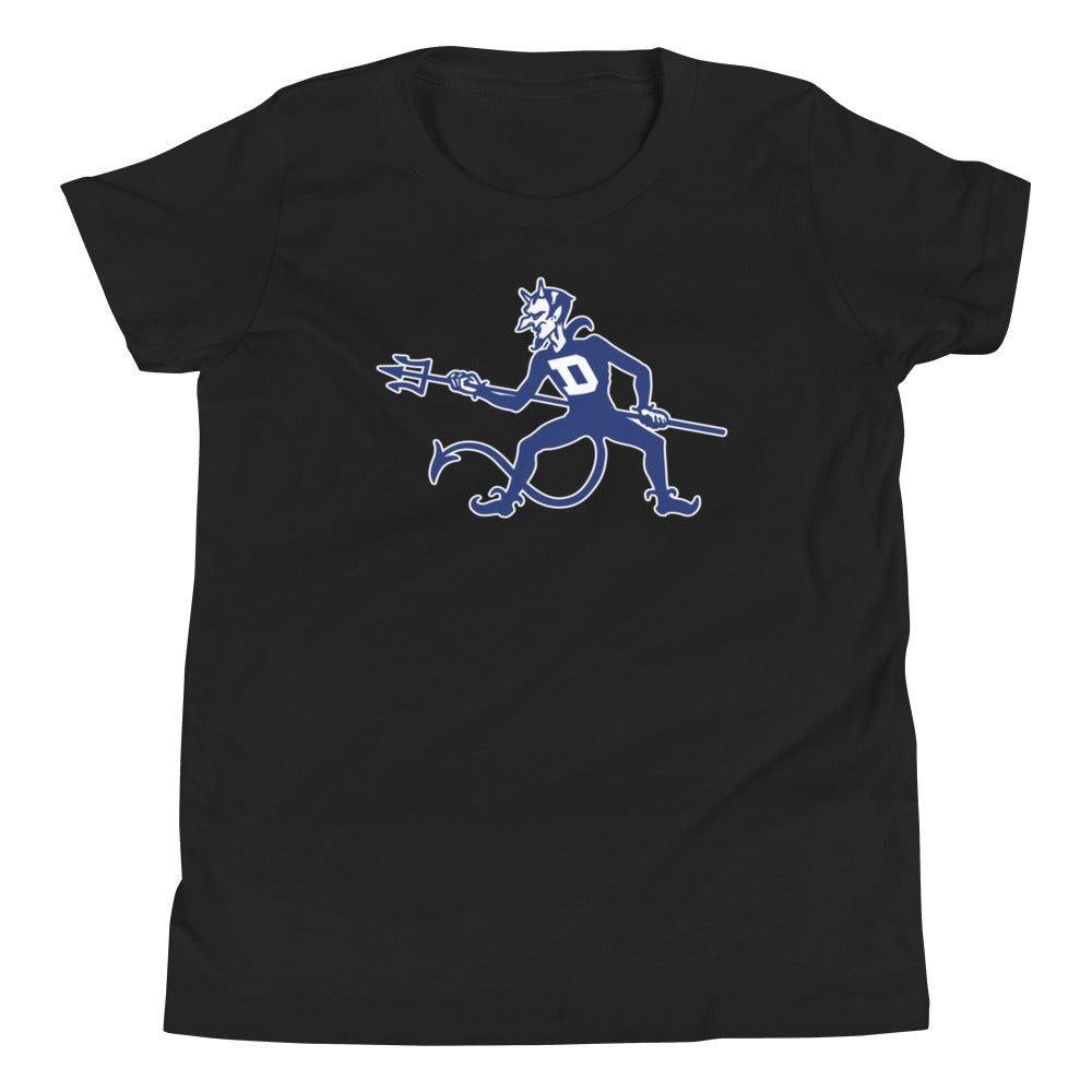 Duke Vintage Kids Youth Shirt - 1940s Blue Devil Mascot On Guard Art Youth Staple Tee - rivalryweek