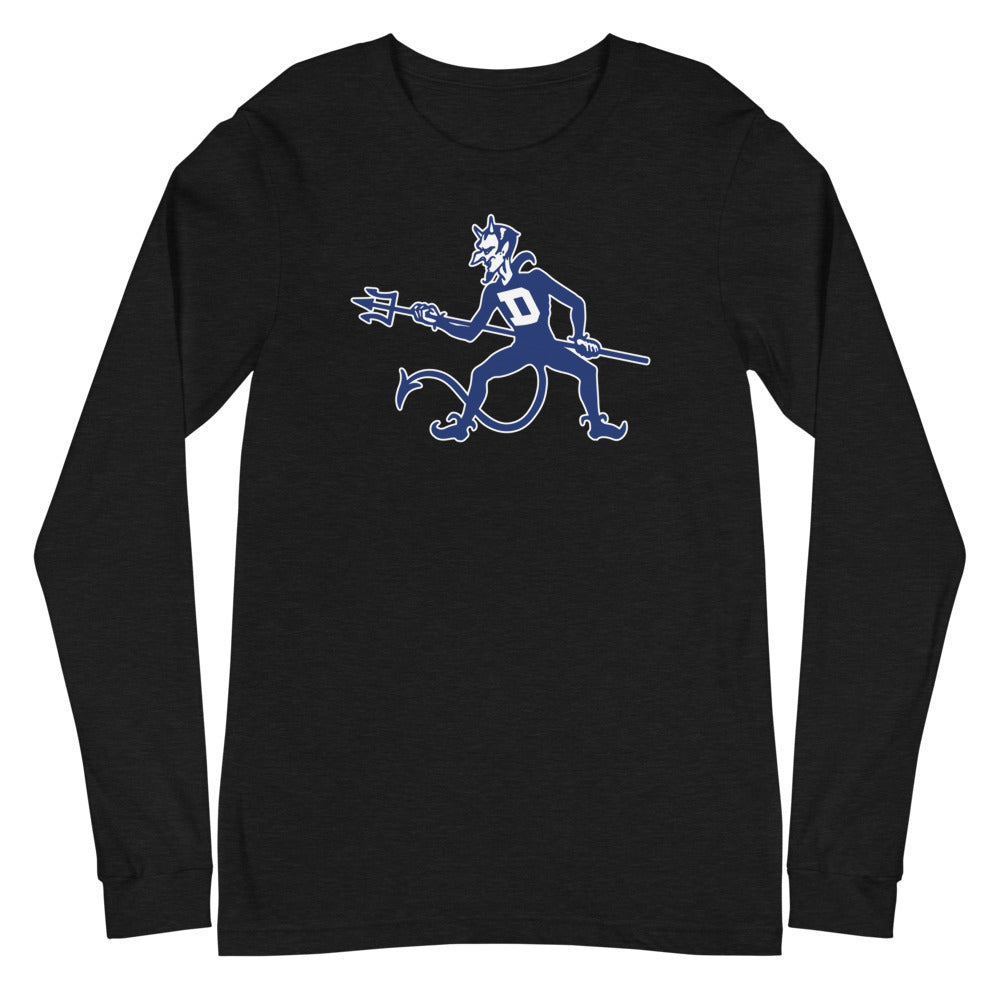 Duke Vintage Long Sleeve Shirt - 1940s Blue Devil Mascot On Guard Art Long Sleeve Shirt - rivalryweek