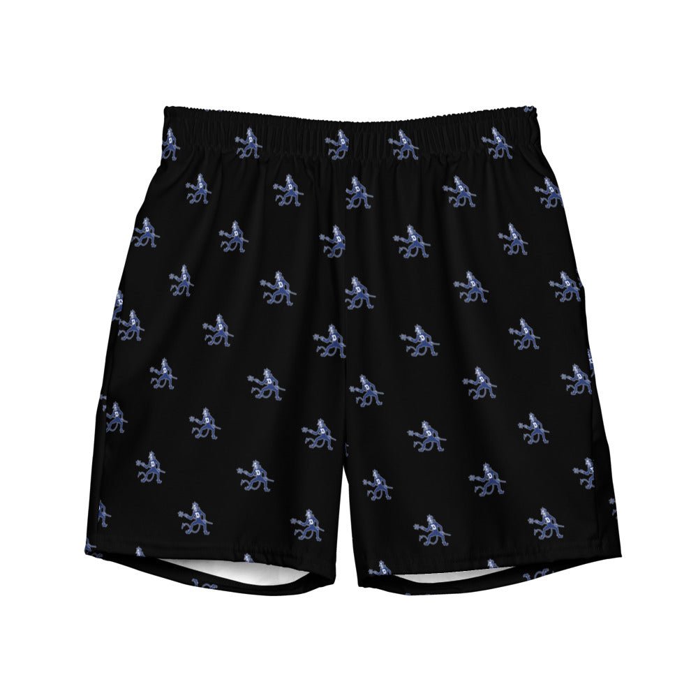 Duke Vintage Swim Trunks - 1940s Devil Mascot On Guard Black Pattern Swim Trunks - Rivalry Week