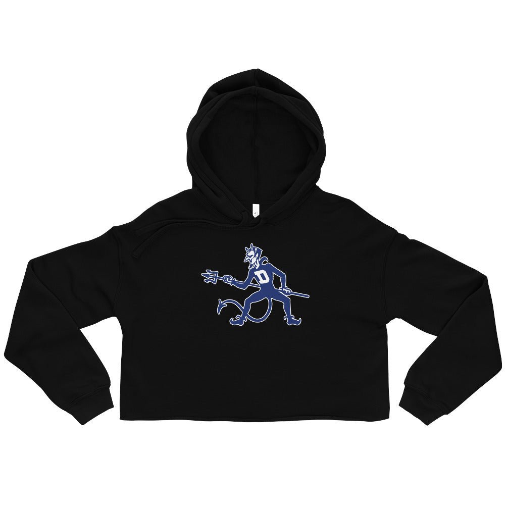 Duke Vintage Women's Cropped Hoodie - 1940s Blue Devil Mascot On Guard Art Cropped Hoodie - rivalryweek