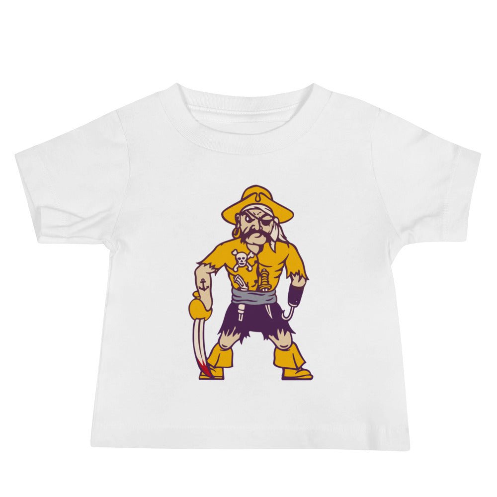 ECU Vintage Mascot Baby T Shirt - 1950s Purple Pirate Art Baby Staple Tee - Rivalry Week