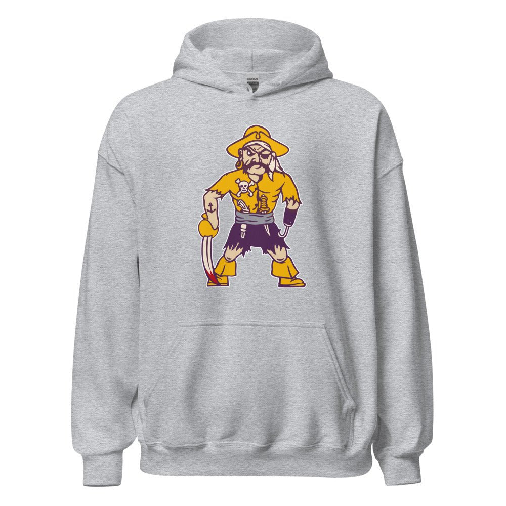 ECU Vintage Mascot Hoodie - 1950s Purple Pirate Art Hoodie - Rivalry Week