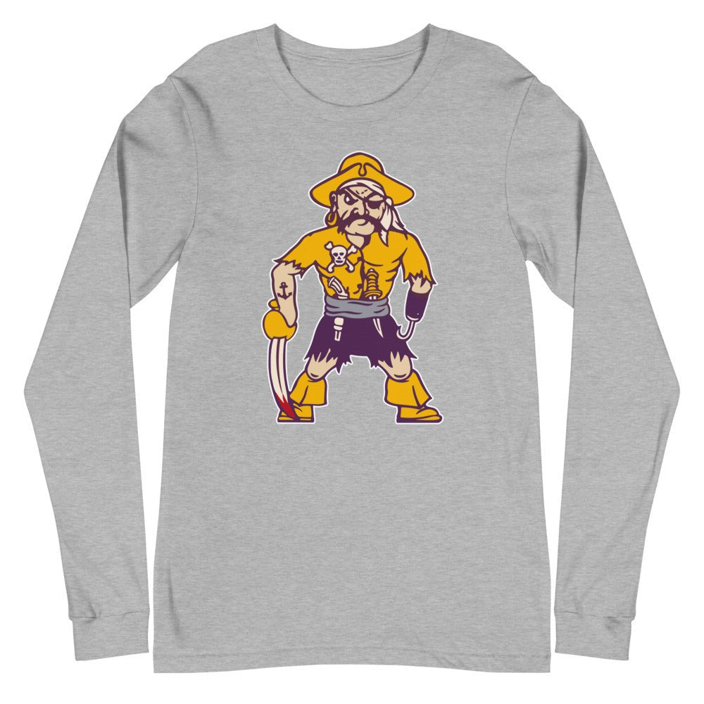 ECU Vintage Mascot Long Sleeve Shirt - 1950s Purple Pirate Art Long Sleeve Shirt - Rivalry Week