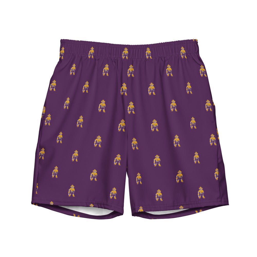 ECU Vintage Mascot Swim Trunks - 1950s Purple Pirate Purple Pattern Swim Trunks - Rivalry Week