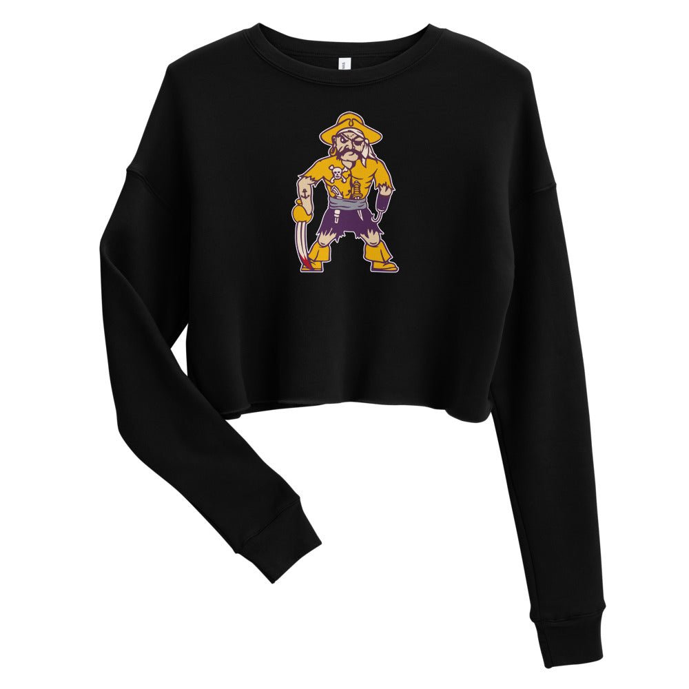 ECU Vintage Mascot Women's Cropped Sweatshirt - 1950s Purple Pirate Art Cropped Sweatshirt - Rivalry Week