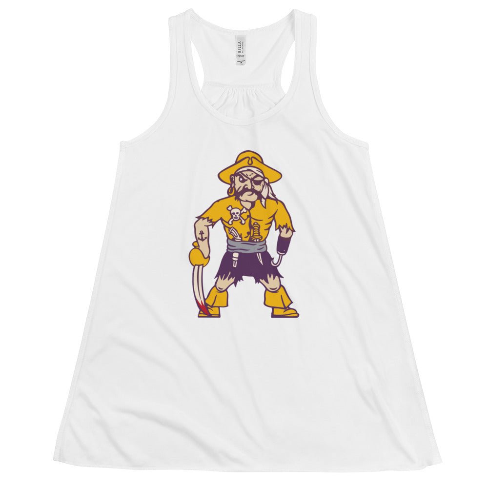 ECU Vintage Mascot Women's Flowy Tank Top - 1950s Purple Pirate Art W Tank Top - Rivalry Week