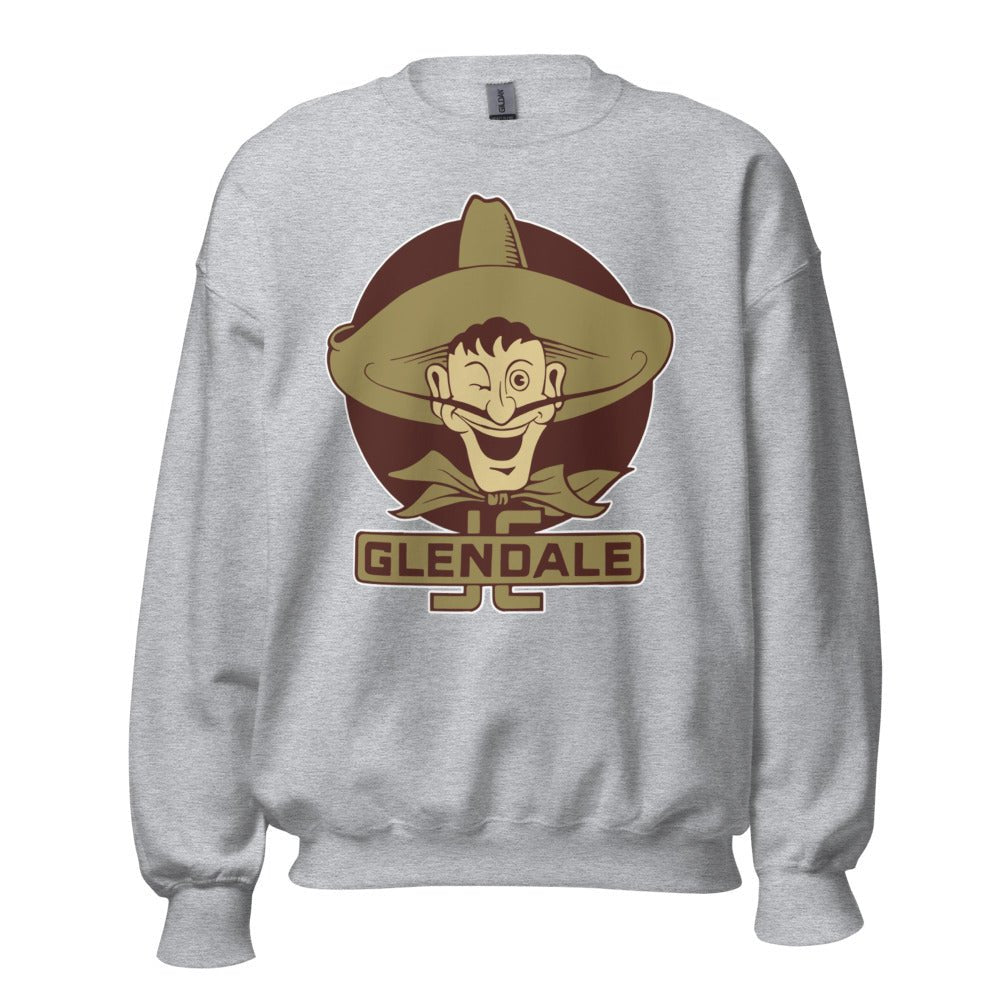 Glendale Community College Vintage Crew Neck Sweatshirt - 1930s Big Head Vaquero Art Sweatshirt - rivalryweek