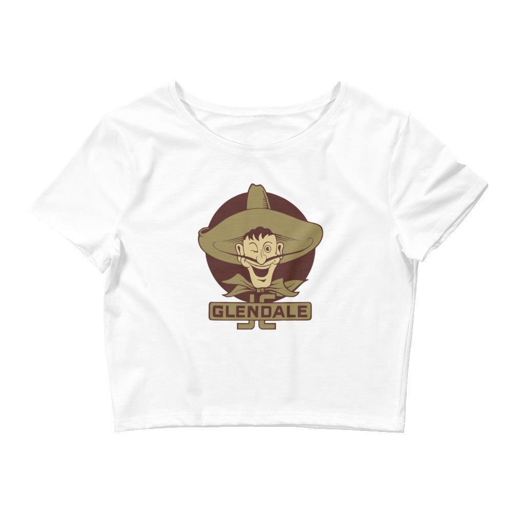 Glendale Community College Vintage Crop Top - 1930s Big Head Vaquero Art Crop Top - rivalryweek