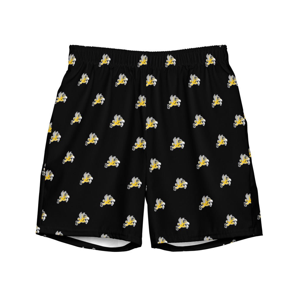 Iowa Vintage Swim Trunks - 1948 Football Hawkeye Black Pattern Swim Trunks - Rivalry Week