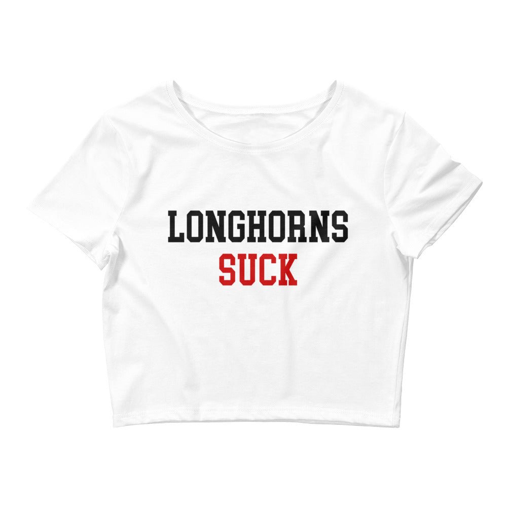 Longhorns Suck Texas Tech Rivalry Crop Top White Crop Top - rivalryweek