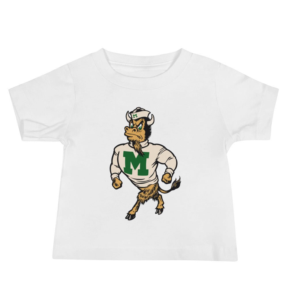 Marshall University Vintage Mascot Baby T Shirt - 1950s Strutting Bison Art Baby Staple Tee - Rivalry Week