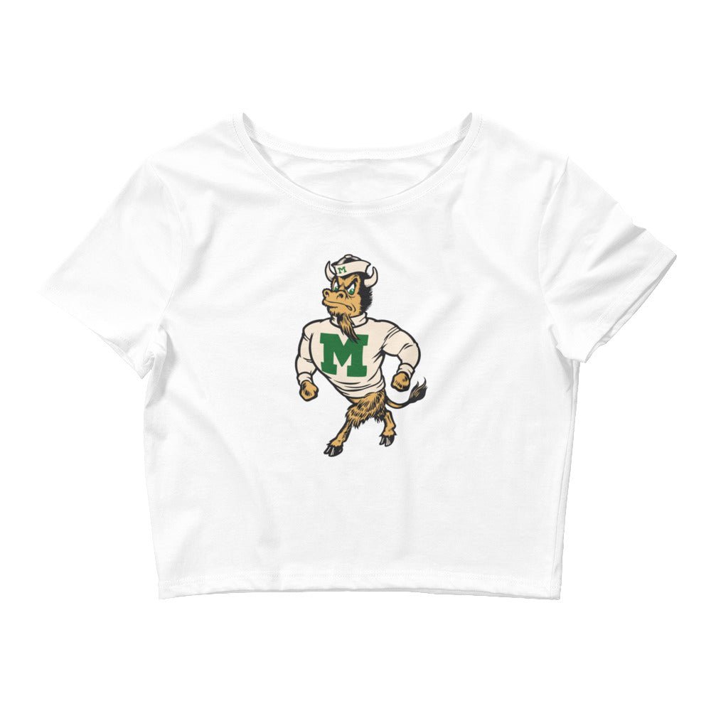 Marshall University Vintage Mascot Crop Top - 1950s Strutting Bison Art Crop Top - Rivalry Week