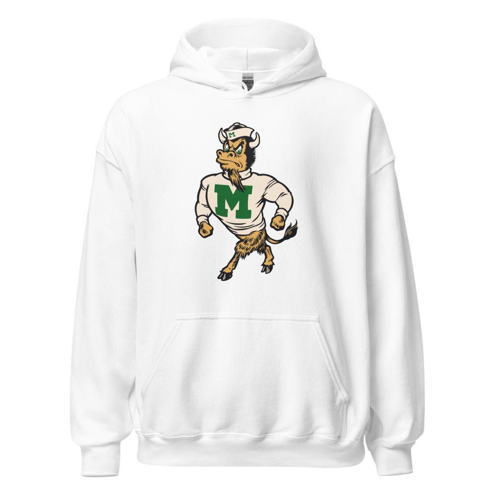 Marshall University Vintage Mascot Hoodie - 1950s Strutting Bison Art Hoodie - Rivalry Week