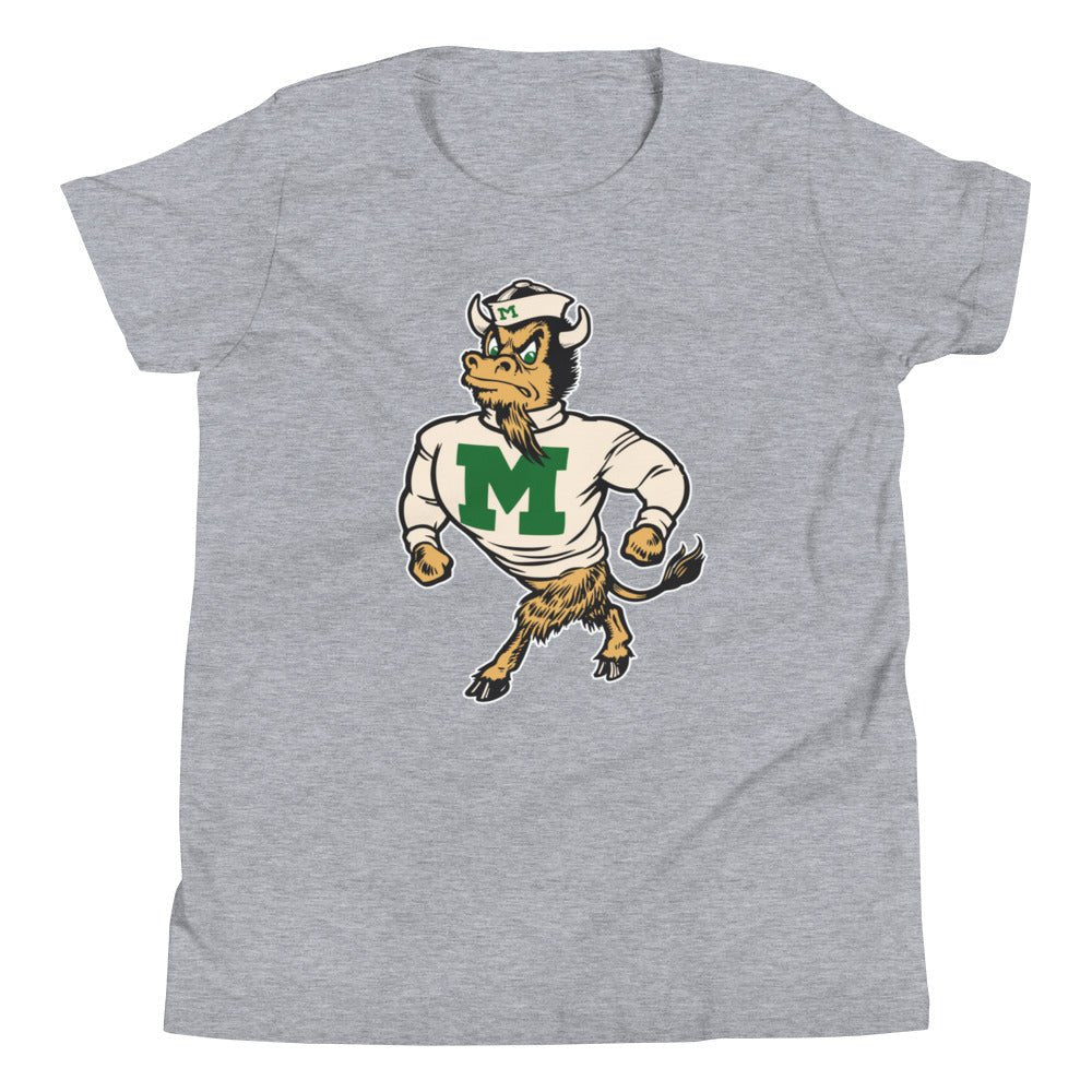 Marshall University Vintage Mascot Kids Youth Shirt - 1950s Strutting Bison Art Youth Staple Tee - Rivalry Week