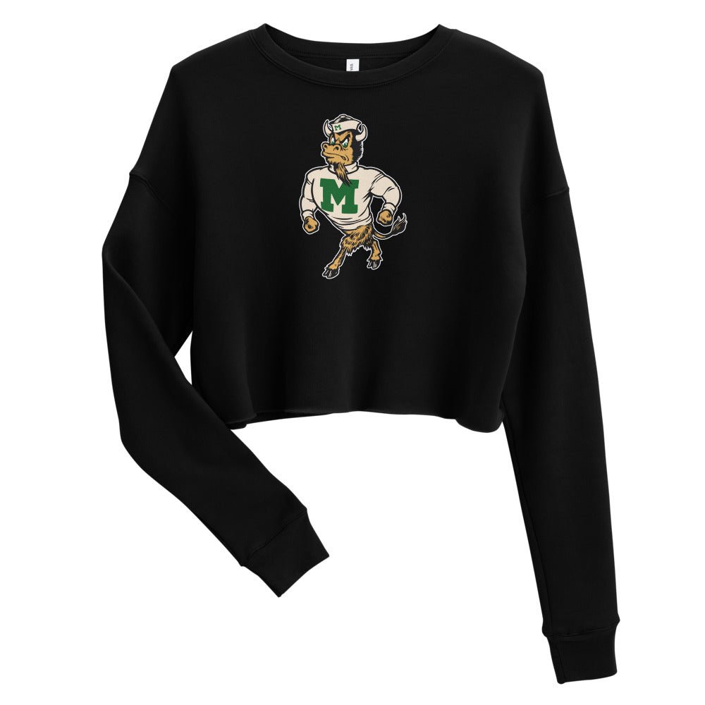 Marshall University Vintage Mascot Women's Cropped Sweatshirt - 1950s Strutting Bison Art Cropped Sweatshirt - Rivalry Week