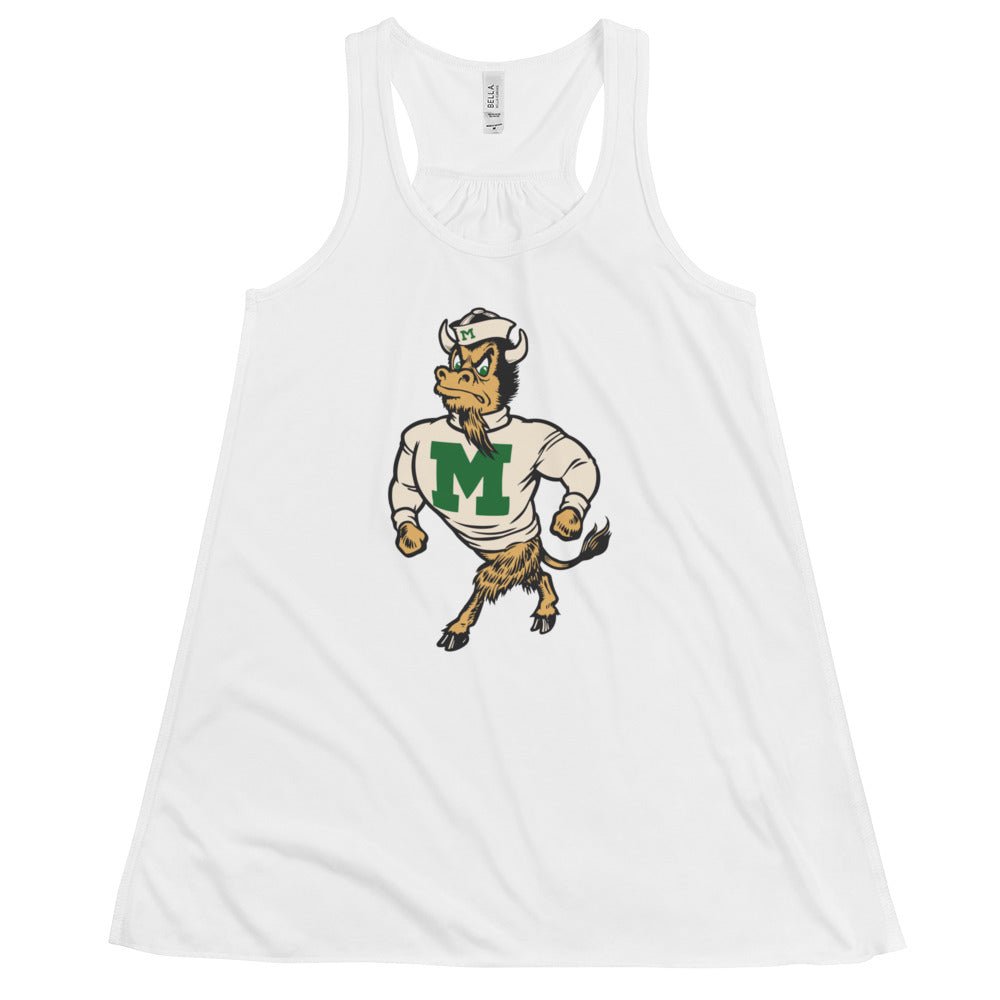 Marshall University Vintage Mascot Women's Flowy Tank Top - 1950s Strutting Bison Art W Tank Top - Rivalry Week