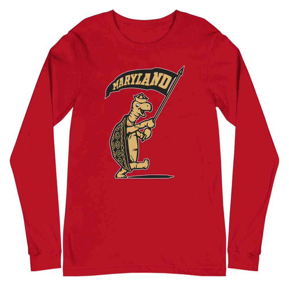 Maryland Vintage Long Sleeve Shirt - 1930s Flag Toting Turtle Art Long Sleeve Shirt - rivalryweek