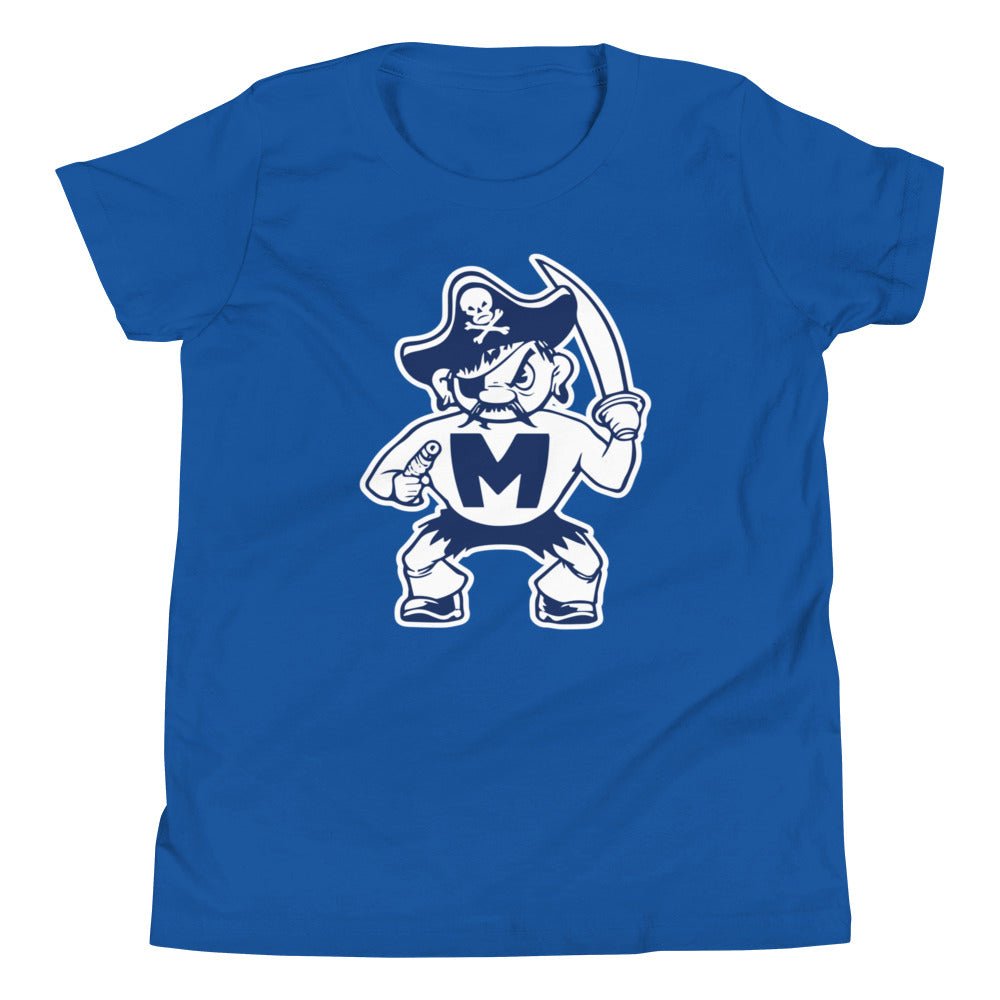 Modesto Junior College Kids Youth Shirt - 1950s Vintage Pirate Mascot Art Youth Staple Tee - rivalryweek