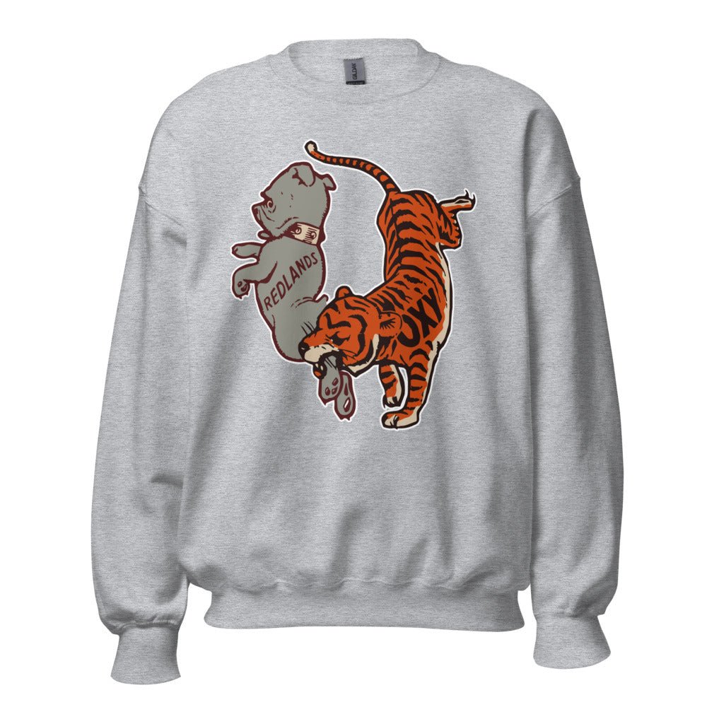 Occidental Rivalry Crew Neck Sweatshirt - 1930s Vintage Oxy Tiger vs Redlands Art Sweatshirt - rivalryweek