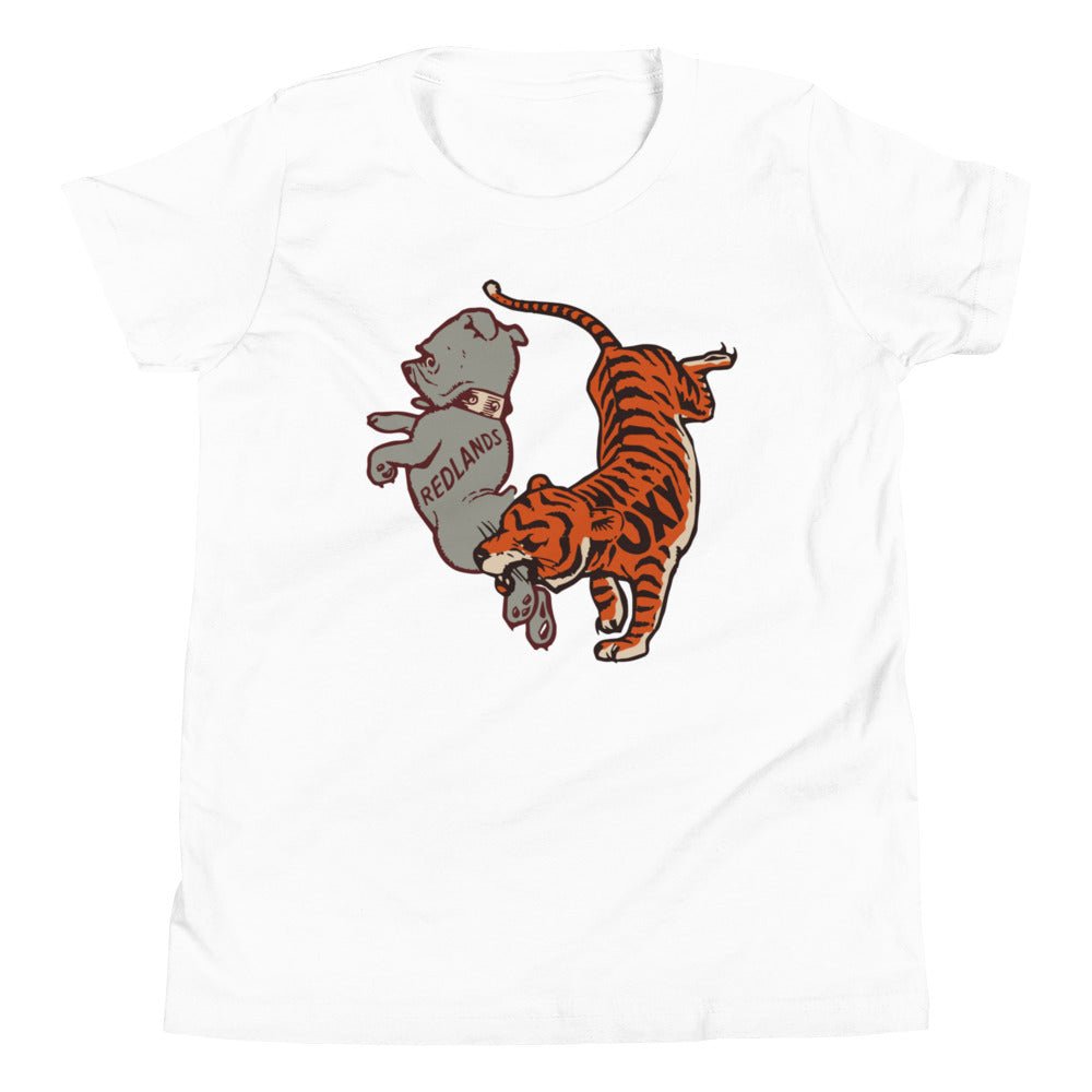 Occidental Rivalry Kids Youth Shirt - 1930s Vintage Oxy Tiger vs Redlands Art Youth Staple Tee - rivalryweek