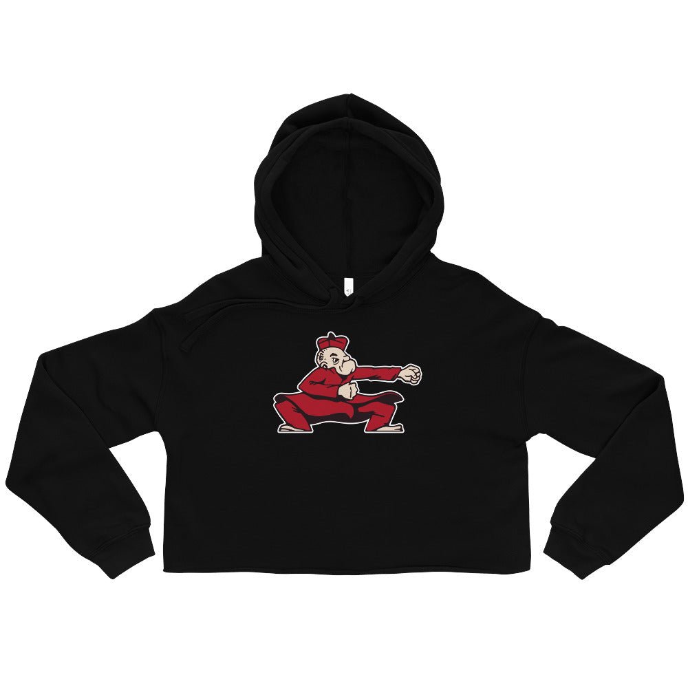 Ohio Wesleyan Women's Cropped Hoodie - 1940s Vintage Battling Bishop Art Cropped Hoodie - rivalryweek