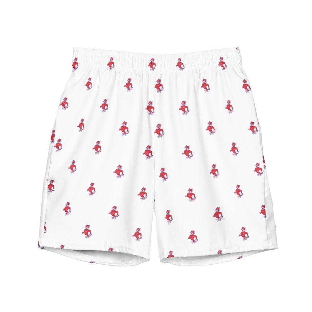 Retro Clemson Swim Trunks - 1950s Struttin' Tiger Mascot White Pattern Swim Trunks - Rivalry Week