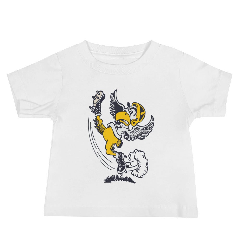 Retro Iowa Football Baby T Shirt - 1940s Hawkeye 4th Down Art Baby Staple Tee - rivalryweek