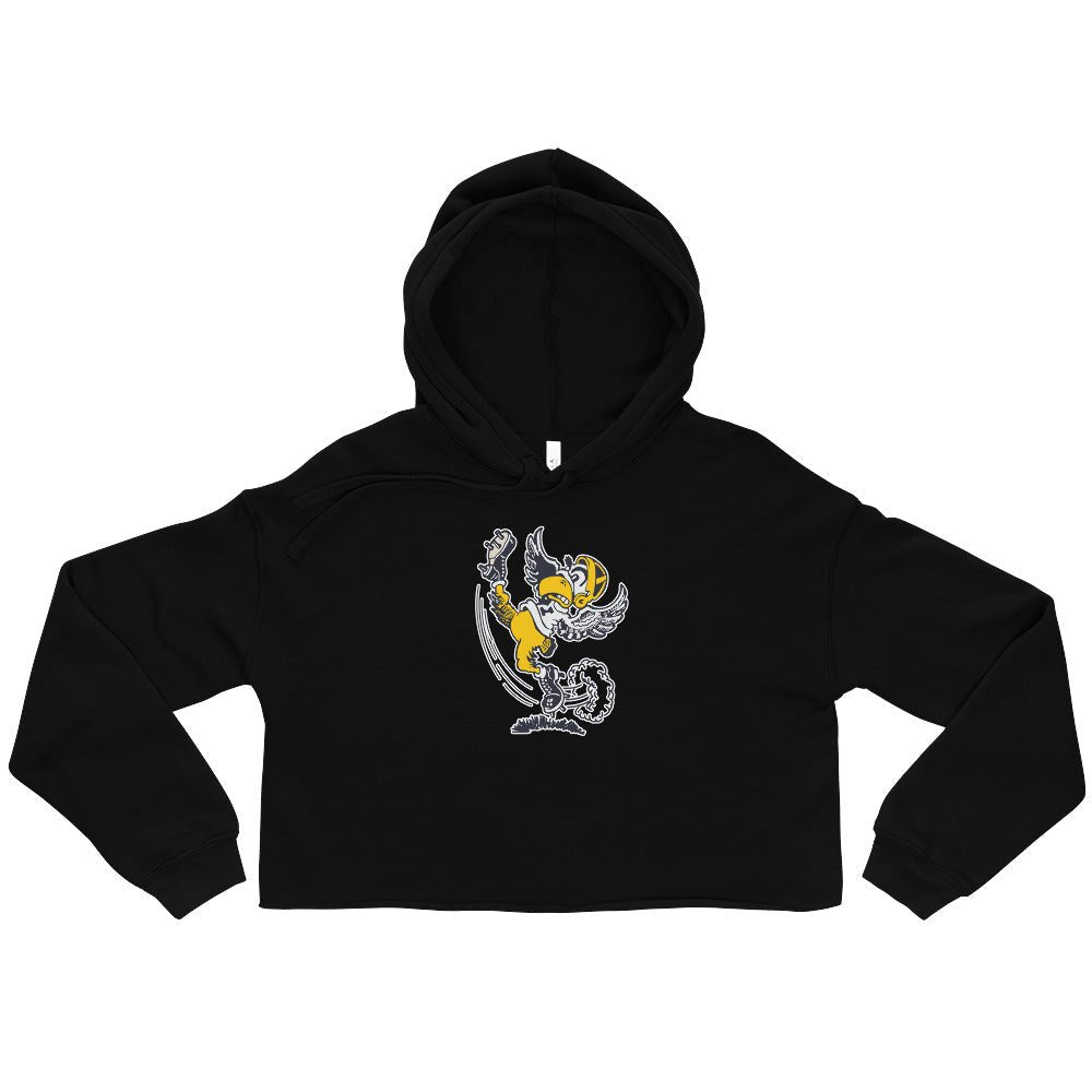 Retro Iowa Football Women's Cropped Hoodie - 1940s Hawkeye 4th Down Art Cropped Hoodie - rivalryweek