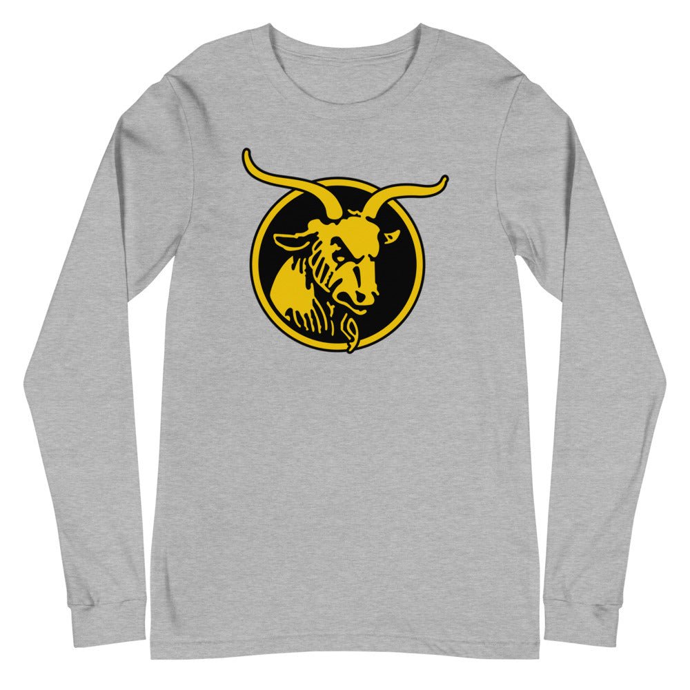 Retro Navy Long Sleeve Shirt - 1959 Bill The Goat Means Business Art Long Sleeve Shirt - rivalryweek