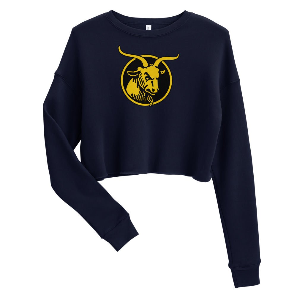 Retro Navy Women's Cropped Sweatshirt - 1959 Bill The Goat Means Business Art Cropped Sweatshirt - rivalryweek