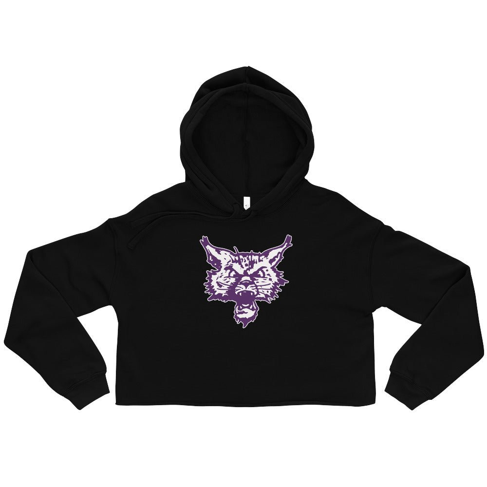 Retro Northwestern Women's Cropped Hoodie - 1950s Roaring Wild Cat Art Cropped Hoodie - Rivalry Week