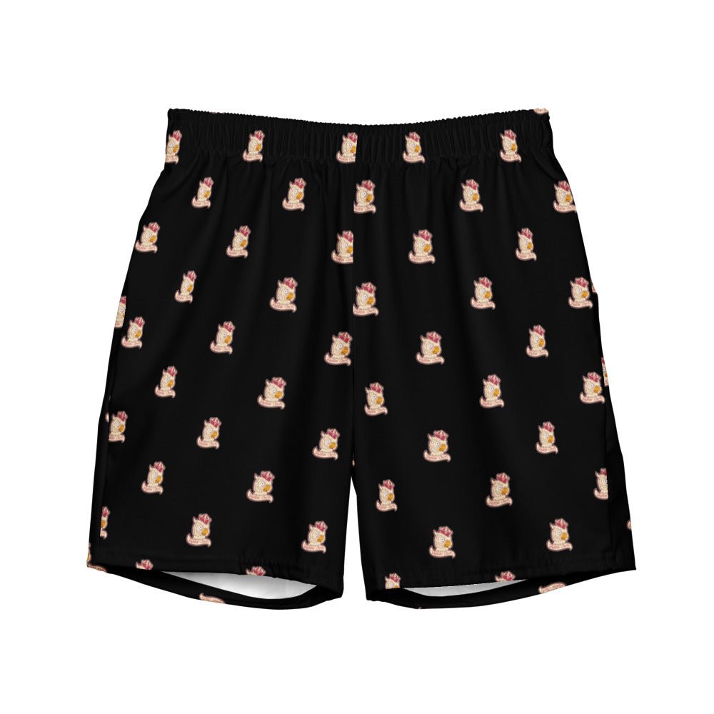 Retro Temple Swim Trunks - 1950s Sailor Owl Black Pattern Swim Trunks - Rivalry Week