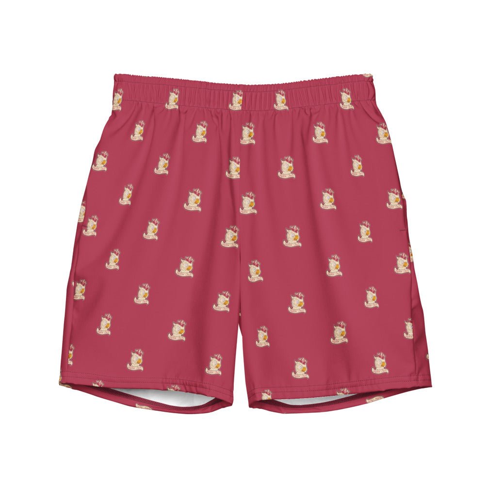 Retro Temple Swim Trunks - 1950s Sailor Owl Red Pattern Swim Trunks - Rivalry Week