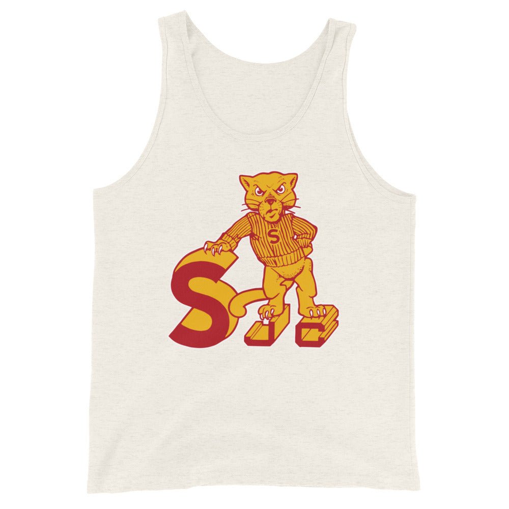 Sacramento City College Vintage Men's Tank Top - 1950 Varsity SJC Panther Art Mens Tank Top - rivalryweek